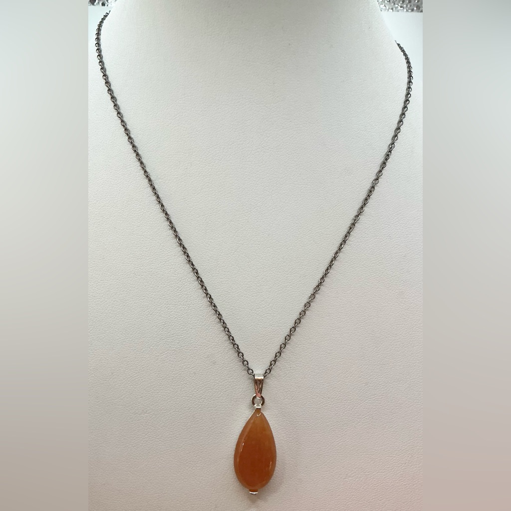Lbvyr Silvertone Orange Peach Teardrop Stone Dainty Pendant Necklace Minimalist